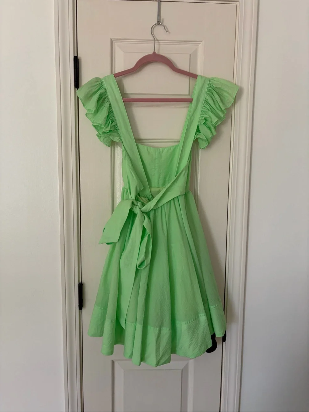 Medium • MABLE Neon Green Ruffle-Sleeve Mini Dress - Picture 8 of 12